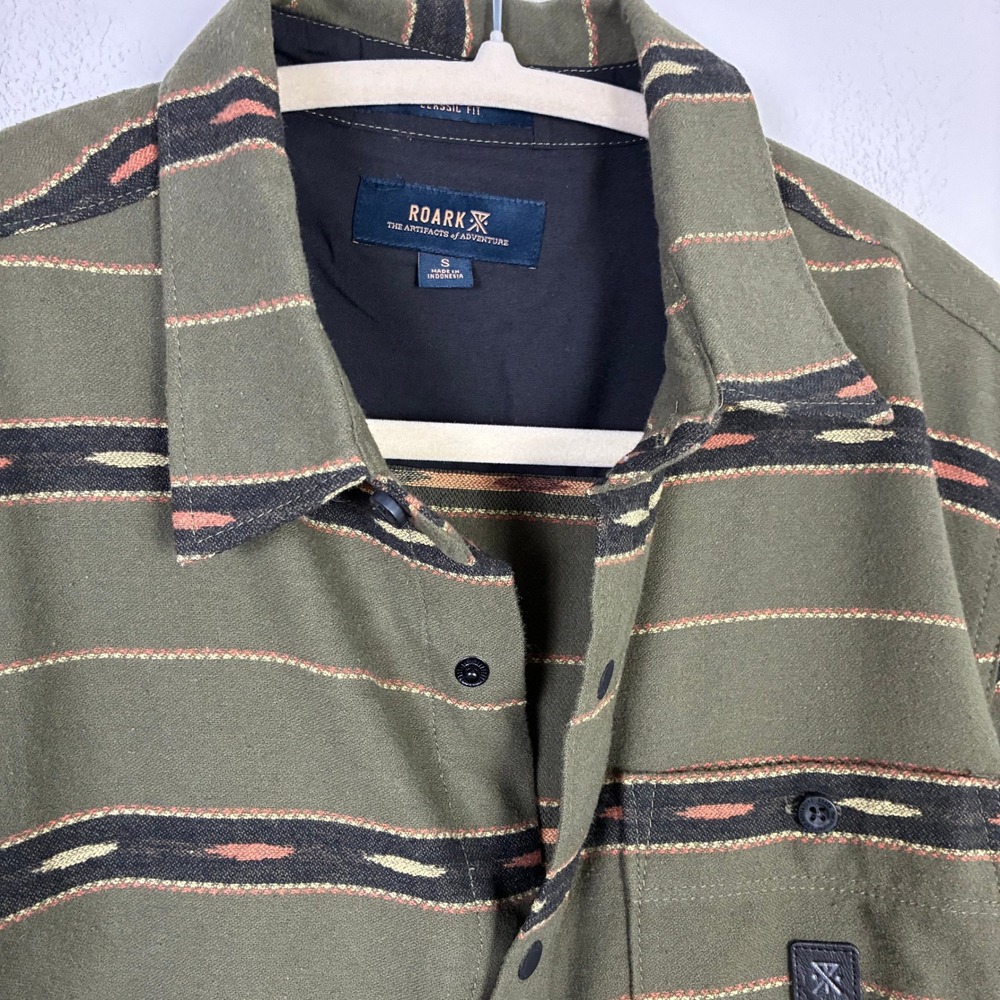 Roark Nordsman Light Flannel Snap Shirt Men's S Antico Military Green‎ Aztec - Picture 8 of 8